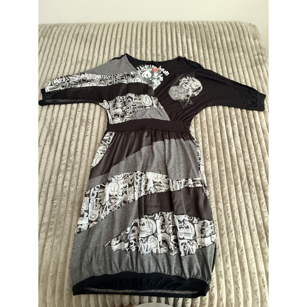 Desigual Never Stop to Dream Patchwork Graphic Dress Y2K Goth est. size M